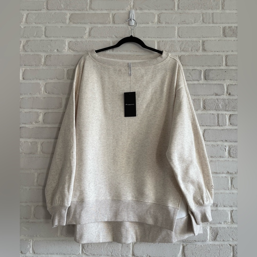 Fabletics Cozy Fleece Cream Crew Neck Sweater, Size Medium.